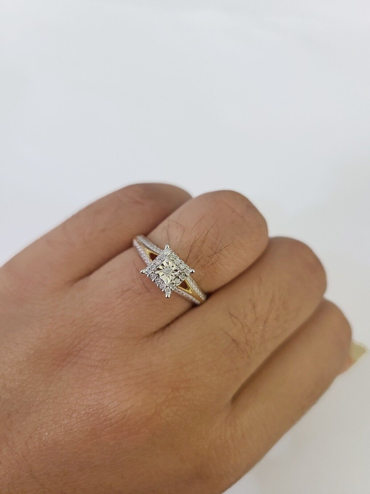 Real 10k Diamond Ladies Ring Yellow Gold Women Casual Genuine Wedding - GoldenlinQ